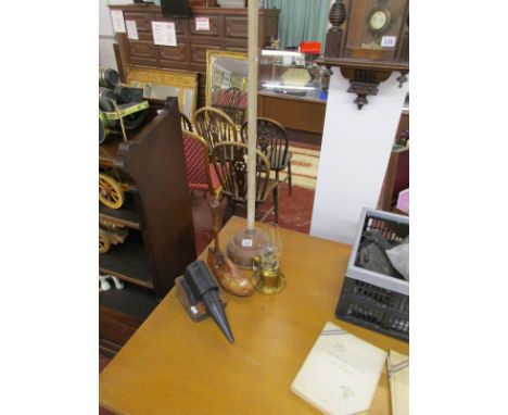 Bee smoker, lamp, shoe last and dolly