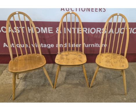 A set of three Ercol Blonde and elm and beech Quaker chairs 