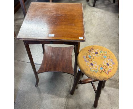 An early 20th Century mahogany stool and lamp table 