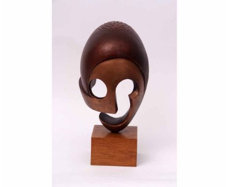 Alwyn (20th century) "The Mask", ceramic sculpture on pedestal base, 41cms high 