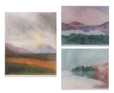 AR DEREK H WILKINSON (1929-2001) "Rydal on a misty morning (70/90)", "Derwentwater towards Blencathra (67/100)" and "Rannock 