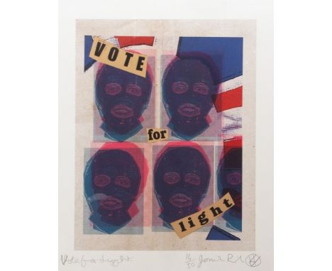 AR JAMIE REID (born 1947) "Vote for Light" coloured screen print, signed, numbered 16/50 and inscribed with title in pencil t