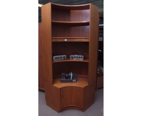 Retro G-Plan corner semi-circular shelf unit, 200cms high 