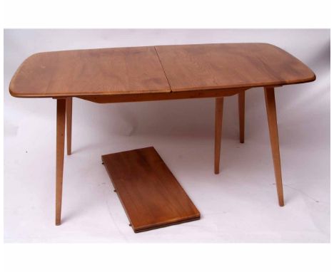 Ercol elm and beech extending dining table with two leaves, 225 x 82cms fully extended, together with a set of six Ercol ligh