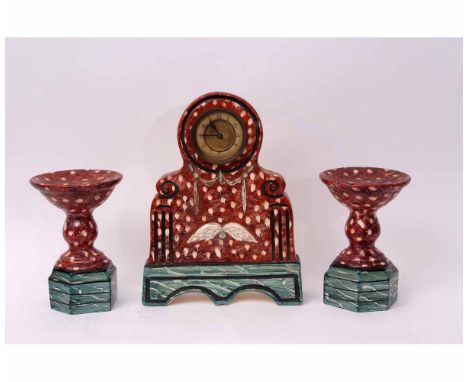 French pottery clock garniture with painted decoration 