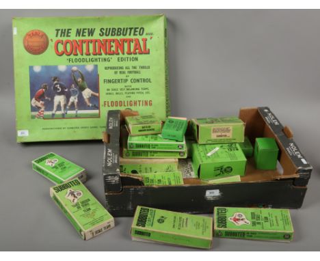 *Not as cataloged. A Subbuteo continental flood lighting edition game, along with various accessories and 11 boxed teams.Cond