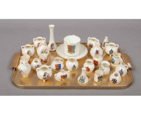 A tray of Goss crested china including a Hastings cup and saucer.