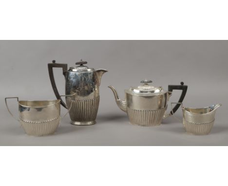 A silver four part tea service assayed Sheffield different date marks, manufactured by Cooper 1886-1900, 1222 grams gross wei