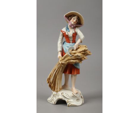 A Goebel figure emblematic of the harvest depicting a maiden with a corn stook and scythe.