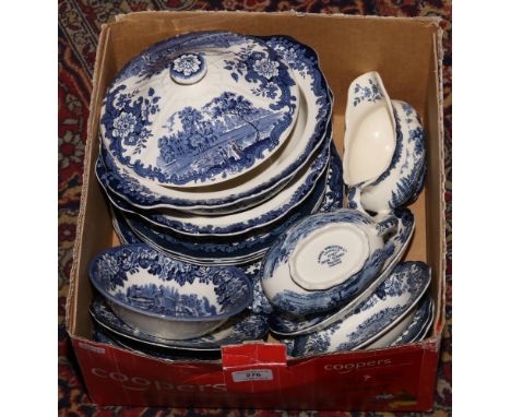 A box of Royal Worcester blue and white ceramics in the palissy design to include tureens, gravy boat, plates etc.