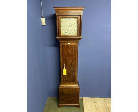 Victorian mahogany longcase clock , with square painted white dial marked Plowman Chichester, and floral painted decoration, 