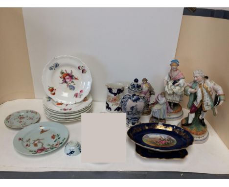Quantity of china to include figurines, plates, Spode, bisque porcelain etc, much wear 