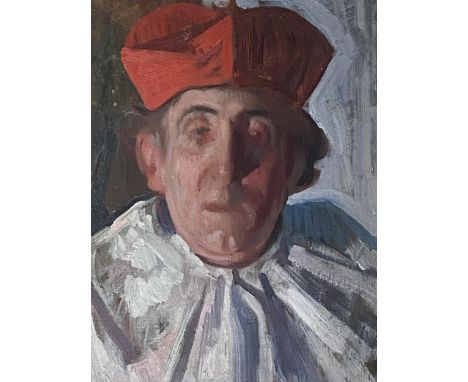 Susan French, "Aristocrats" a framed collage; and a woven framed portrait of a man with a red hat, Cardinal. 