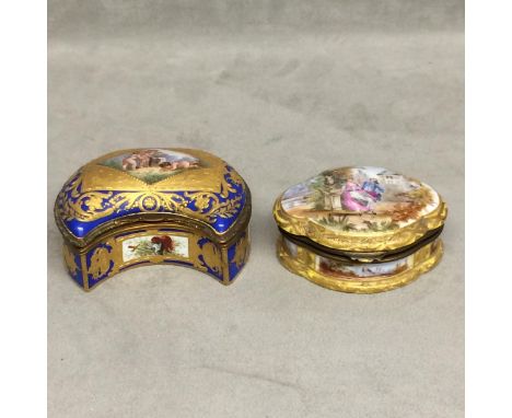 Two Sevres ceramic jewellery caskets with hand painted gilt decoration, see images of&nbsp; marks to base