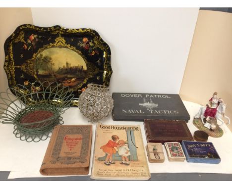 A quantity of various vintage cards and games, wee images and decorative trays etc 