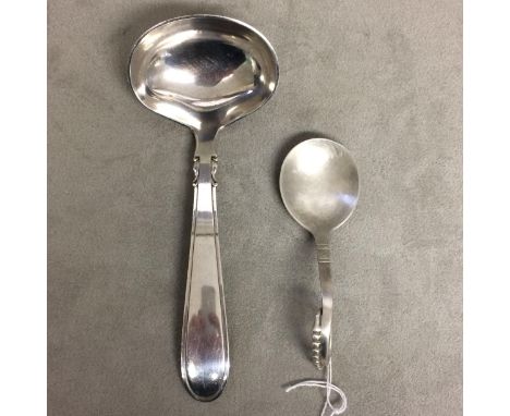 Two Danish sterling silver items to include small ladle and caddy spoon 72g 