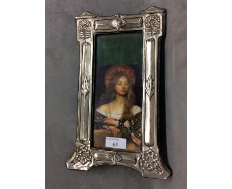Arts and Crafts sterling silver easel picture frame by K Atkin and son Birmingham 1901, 27cmx13cm 