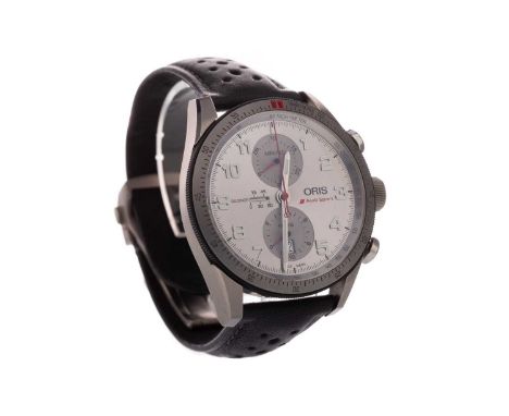 GENTLEMAN'S ORIS AUDI SPORT TITANIUM CHRONOGRAPH AUTOMATIC WRIST WATCH,the round titanium dial with applied lume filled Arabi