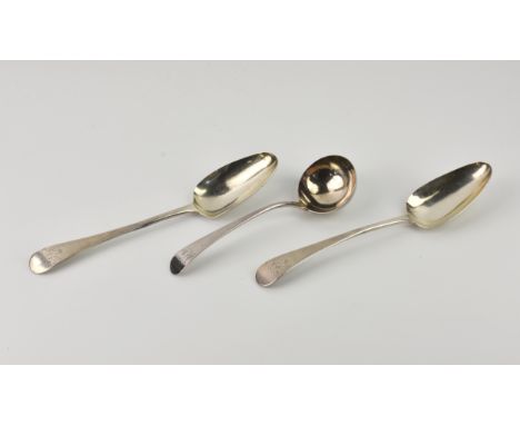 A George III silver sauce ladle, William Sumner & Richard Crossley, London 1778, Old English pattern; together with a pair of