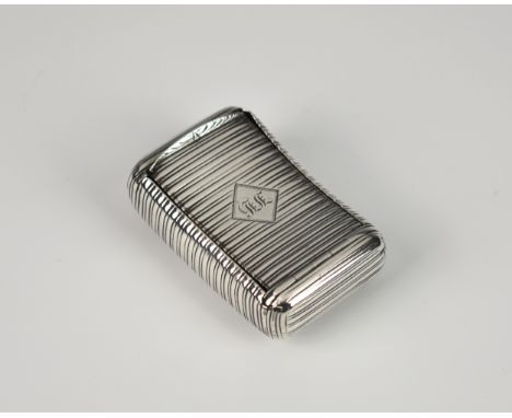 A George III silver snuff box, William Ellerby, London 1814, slipper form with reeded decoration, engraved initials to diamon