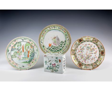 A Chinese porcelain pillow or cushion, probably early 20th century, rectangular form, decorated in coloured enamels with flow