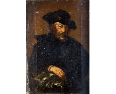 Dutch School (late 17th / early 18th century), Portrait of a a scholar, seated half length at a table , oil on coarse weave c