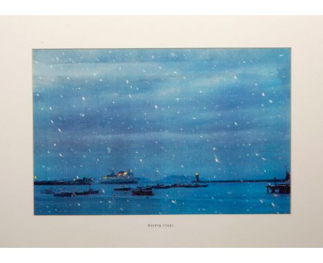 Harold Riley (British, b.1934), 'Winter Ferry', St. Peter Port, Guernsey, mixed media - print with handpainted embellishment 