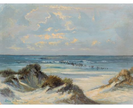 A German Occupation oil painting - Guernsey Channel Islands interest, oil on board, depicting a Guernsey coastal scene, possi