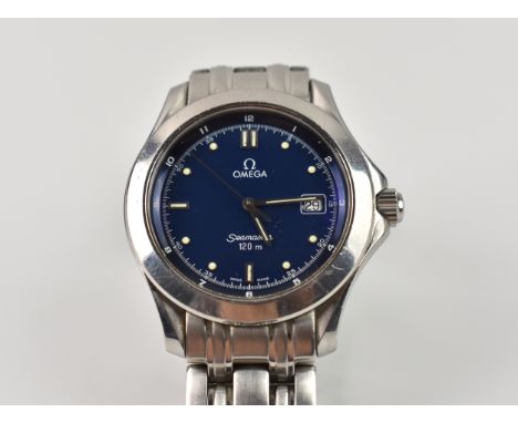 An Omega Seamaster stainless steel quartz gentleman's wrist watch, circa 1997, the circular 29mm. blue baton dial with outer 