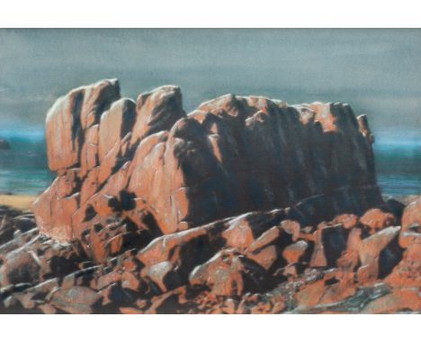Harold Riley (British, b.1934), The rock, west coast, Guernsey, mixed media - print on canvas board with handpainted embellis