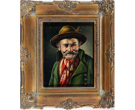 Inge Wolfle (German, b.1935), Portrait of a Tyrolean man, oil on board, signed upper right, in 19th century style gilt frame,