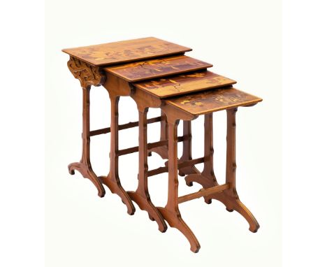 Emile Gallé - a fine nest of four Art Nouveau beechwood and marquetry inlaid quartetto tables, early 20th century, the rectan