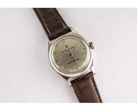 A c.1950 Rolex Oyster Shock Resisting gentleman's wrist watch, model ref. 4444, the signed, silvered 26mm. dial with gilt dot