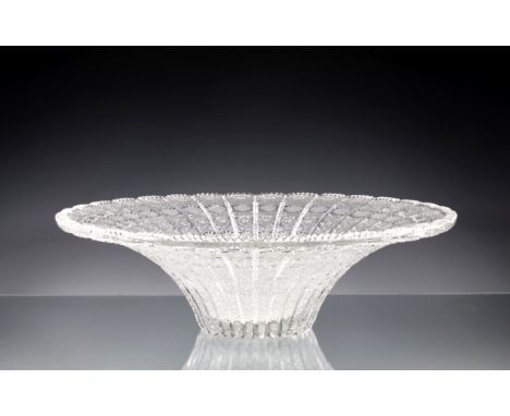 A fine quality cut glass fruit bowl, early to mid-20th century, probably American by Hawkes, of shallow, flared trumpet form,