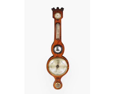 A George IV mahogany cased wheel barometer by J. C. Moretti of Kings Lynn, with ebony edge-strung case with silvered hygromet