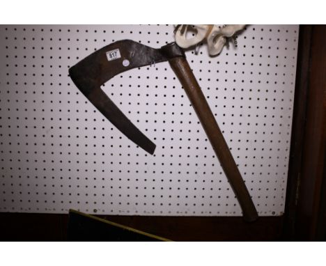 Wood handled axe with markings to blade