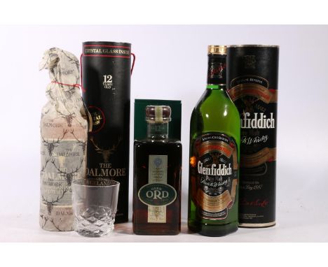 THE DALMORE old style 12 year old Highland single malt Scotch whisky with crystal glass 75cl 40% abv, GLENFIDDICH Special Res