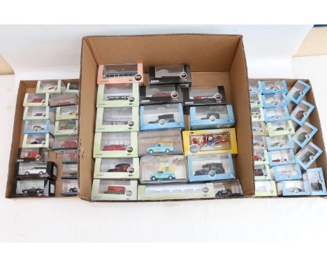 Fifty-five Oxford diecast model vehicles including Commercials, Automobile Company, Agriculture, Omnibus, Construction, Fire 