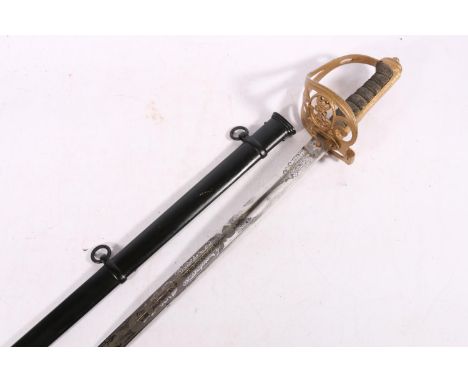 Victorian British dress sword, the etched blade with ricasso marked 'Steamer', hilt with crowned bugle cartouche, having wire