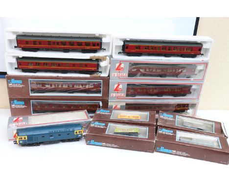 Lima O gauge model railways including 216576A2 diesel locomotive 27002 BR blue, eight LMS coaches including two 316616A2, two