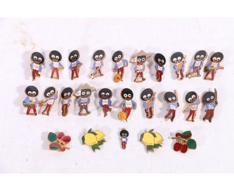 Twenty four Robertson Golly Golden Shred enamel brooch badges including golfer, scouts, cricket, lemons etc.&nbsp; 