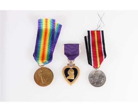 WWI Victory medal of 50071 Private Harold May of the Royal Army Medical Corps [50071 PTE H MAT RAMC], an American purple hear