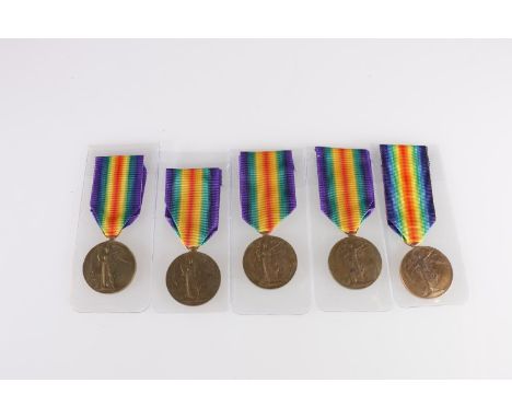 Five British WWI Victory medals awarded to casualties, killed in action KIA, died of wounds DOW, fallen soldiers including: 7