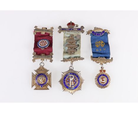 Three silver and enamel Royal Antediluvian Order of Buffaloes medal jewels of Hopetoun Lodge 6946 interest, each named for 'W