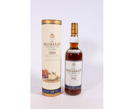 THE MACALLAN 1981 18 year old Highland single malt Scotch whisky 43% abv 70cl boxed.&nbsp; 