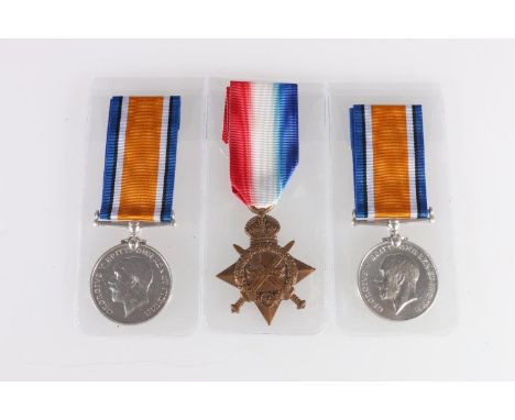 Three British WWI medals awarded to casualties, killed in action KIA, died of wounds DOW, fallen soldiers including: a 1914-1