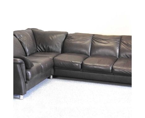 A modern brown leather upholstered corner sofa290w x 230w x 86d x 85h cm