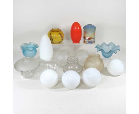 A collection of sixteen various coloured glass light shades, highest 18cm