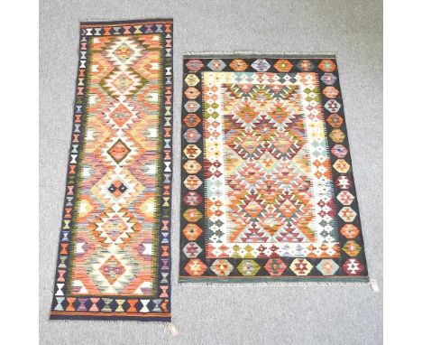 A Persian kilim runner, 202 x 64cm, together with a Persian rug, 153 x 104cm (2)