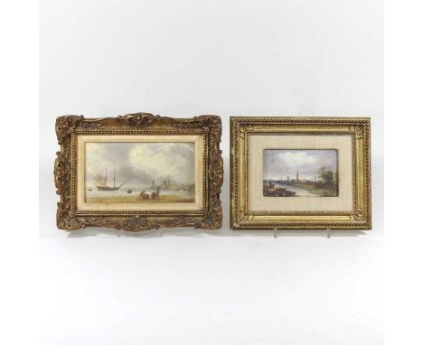 Dutch school, 20th century, landscape with figures, oil on panel, 9 x 14cm, together with continental school, coastal scene, 